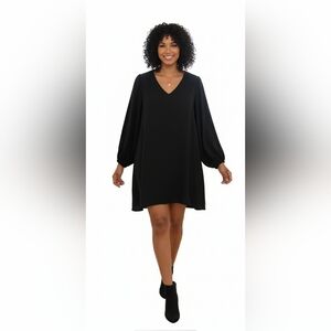 Belanyra Black V-Neck Tunic Dress with Balloon Sleeves Size XL